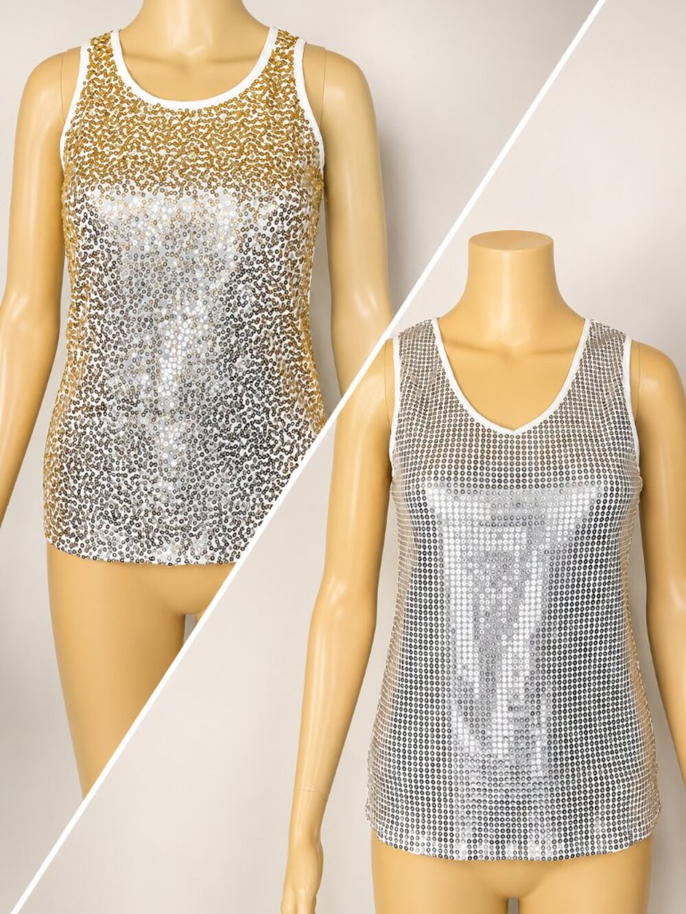 Two Cherokee Sparkling Gold and Silver Sequin Sleeveless/Tank Tops Large NWOT